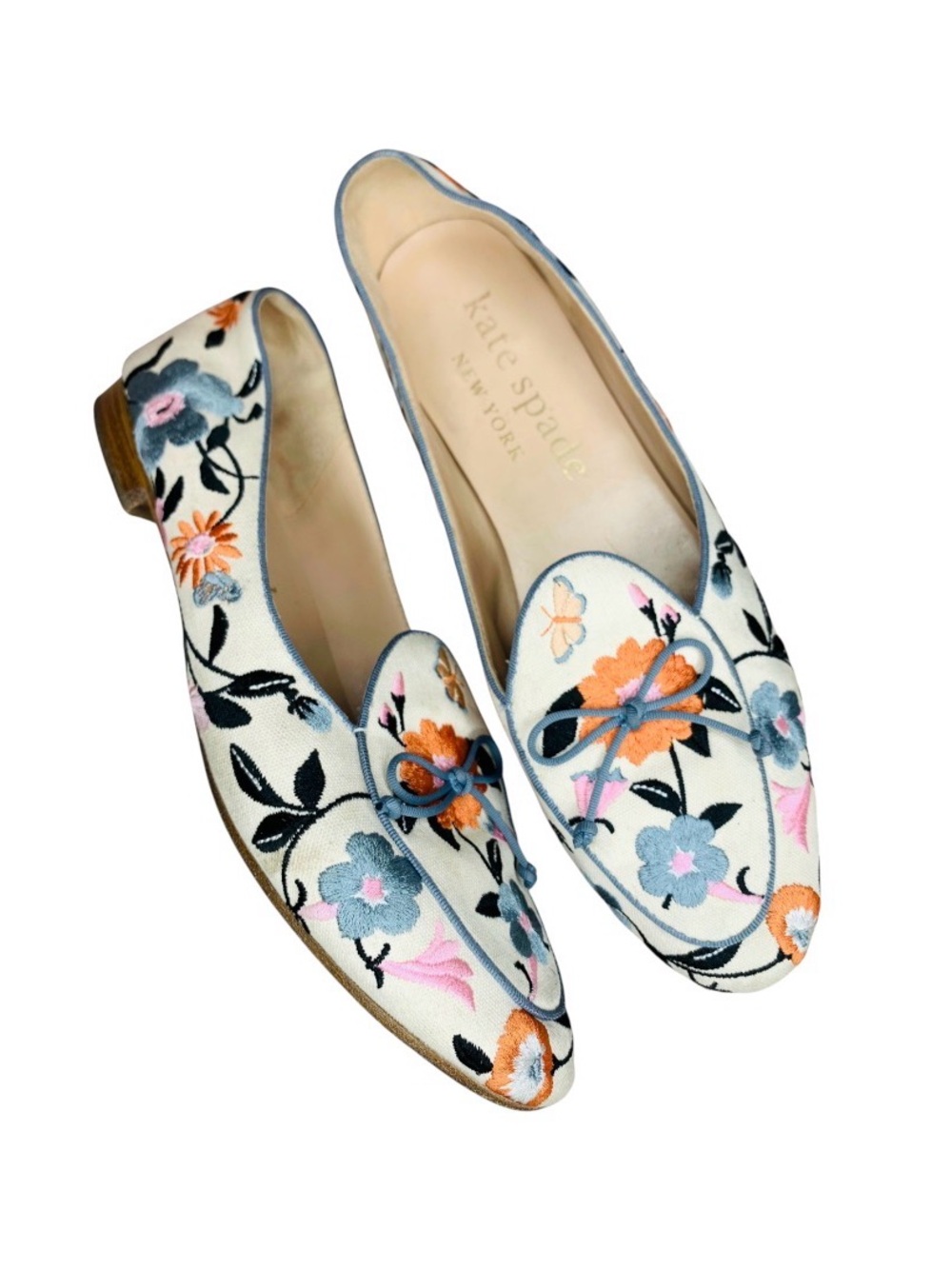 kate spade devi loafers White Floral Embroidered Loafers flats shoes sz 10B - Picture 1 of 13